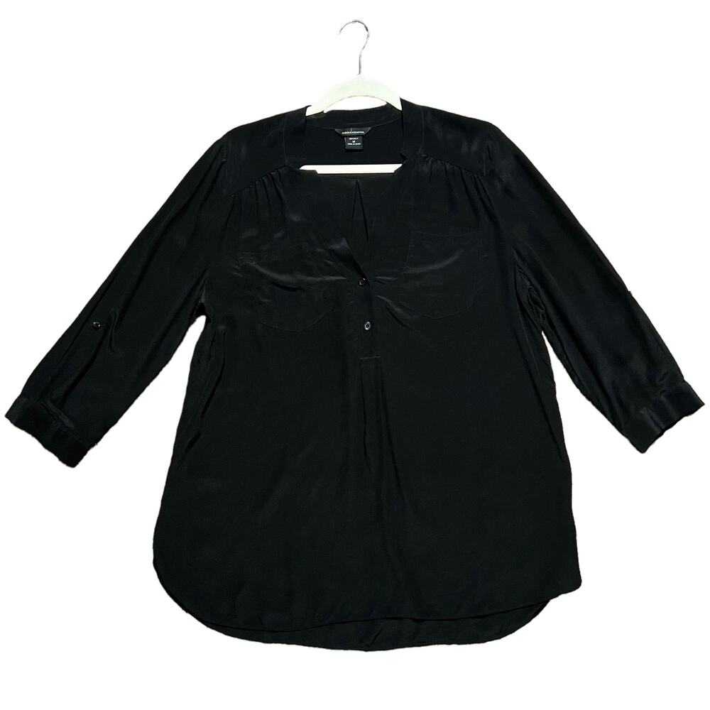Moda International Silk Blouse‎ with Roll Tab Sleeves Women’s Size Medium Black